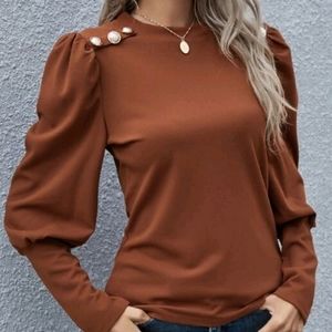 Button Detail Gigot Sleeve Button